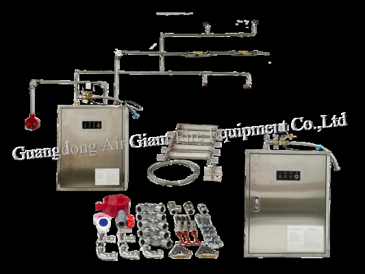 Sistema automatico di estinzione incendi a chimico umido per cappa cucina